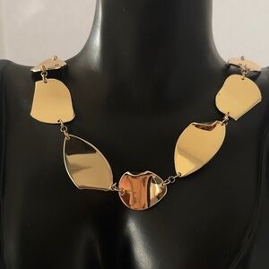 Halogen gold tone plate statement necklace